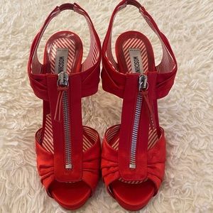 Moschino red satin strap heels